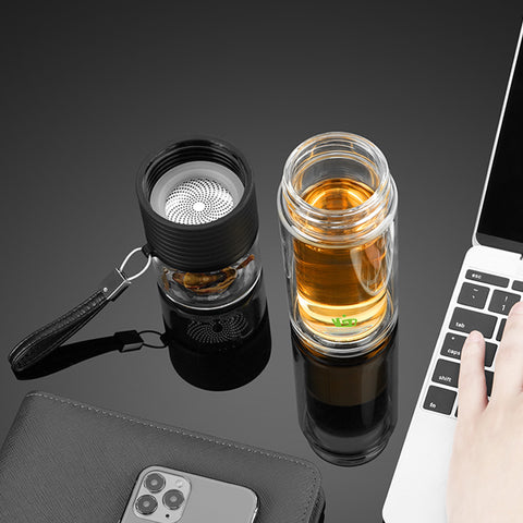 Botella de té de vidrio Moychay # 25658, metal/vidrio, 238 ml. # 25658