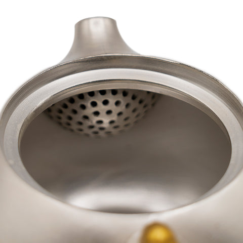 Tetera de porcelana plateada con grabado de sutra y relieve de loto #94556, 170ml