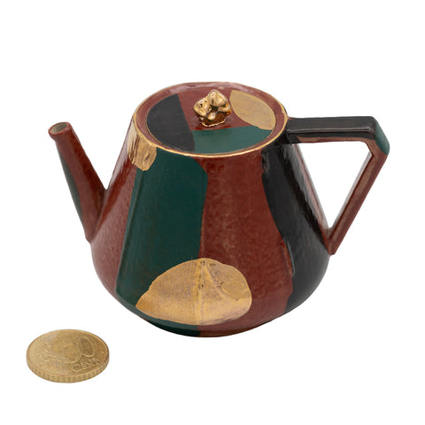 Teiera Geometrica in Ceramica con Lacca Daqi e Accenti Dorati #94557, 125ml