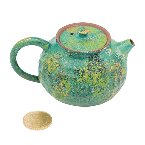 Textured Ceramic Teapot with Forest Green Daqi Lacquer #94562, -ml