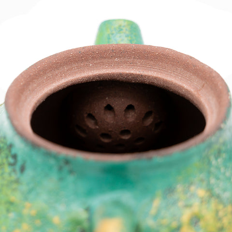 Textured Ceramic Teapot with Forest Green Daqi Lacquer #94562, -ml