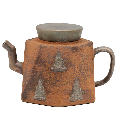 Zeshoekige keramische theepot met reliëf Boeddha-motief #94567, 160ml