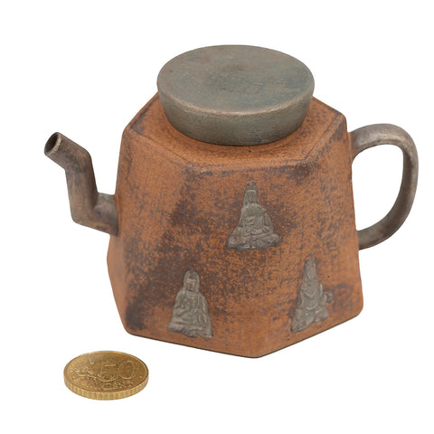 Zeshoekige keramische theepot met reliëf Boeddha-motief #94567, 160ml