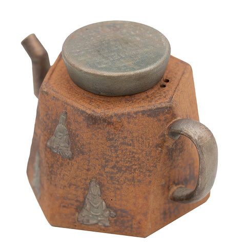 Zeshoekige keramische theepot met reliëf Boeddha-motief #94567, 160ml