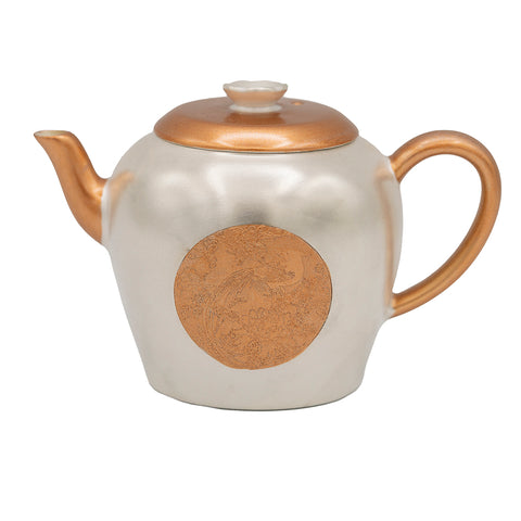 Keramische theepot met matte zilveren afwerking en koperen accenten #94568, 125ml