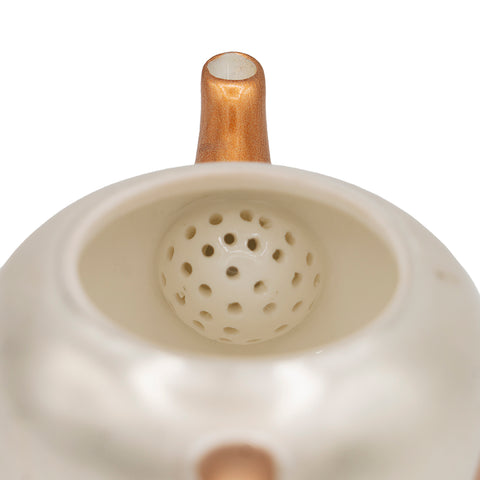 Keramische theepot met matte zilveren afwerking en koperen accenten #94568, 125ml