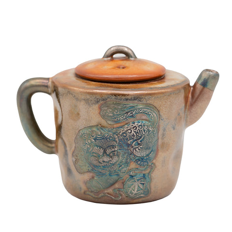 Geglazuurde keramische theepot met Qilin reliëf #94573, 100ml