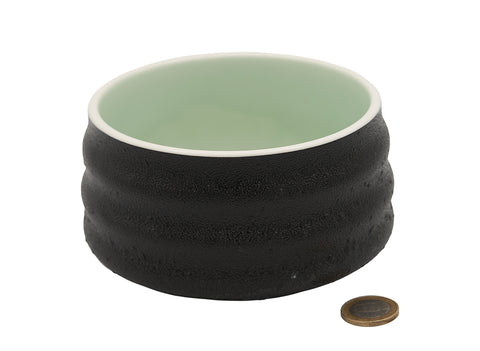 Textured Black and Green Matcha Bowl – Modern Dual-Tone Ceramic Tea Bowl for Matcha Enthusiasts # 93981