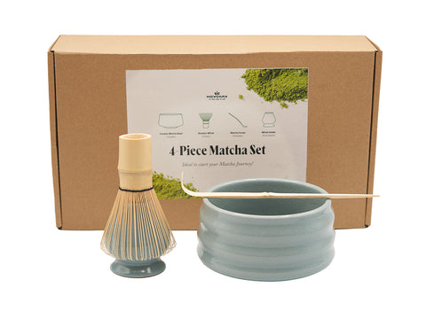 Glossy Blue Ribbed Matcha Tea Set # 93999