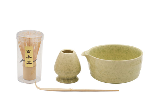 Speckled Green Matcha Tea Set with Spouted Bowl # 93998