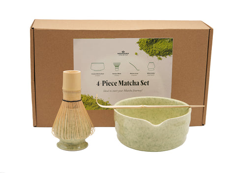 Speckled Green Matcha Tea Set with Spouted Bowl # 93998