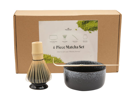 Black Matcha Tea Set –  Speckled Matcha Bowl, Bamboo Whisk, Scoop, and Holder # 93995