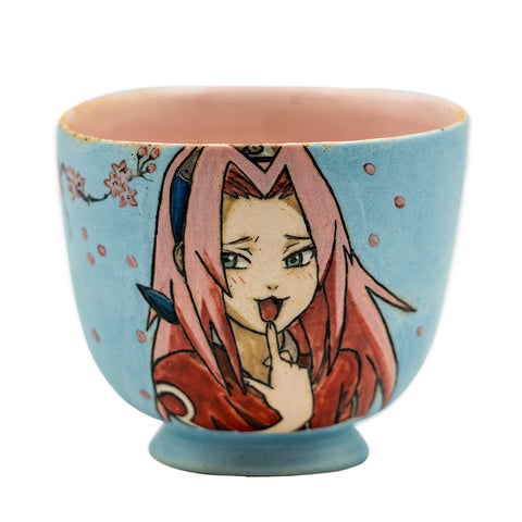 Hand-Painted Ceramic Teacup, Wood-Fired # 94329