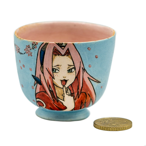 Taza de cerámica pintada a mano, cocida en horno de leña # 94329