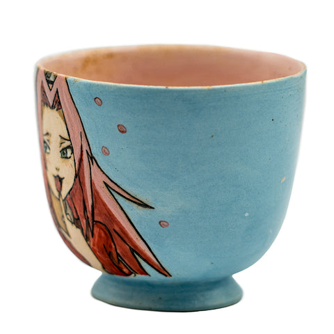 Taza de cerámica pintada a mano, cocida en horno de leña # 94329