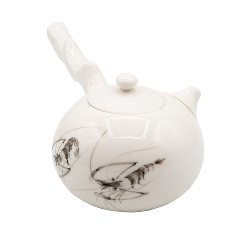 Woodfired Dehua Side-Handle Teapot with Branch Handle # 95839, 230 ml
