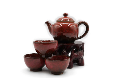 Leather Case Travel Set - Red, with a Teapot # 95931