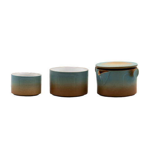 Gong Fu Travel Tea Set Blue/Brown Gradient Ceramic (3-piece) # 93453