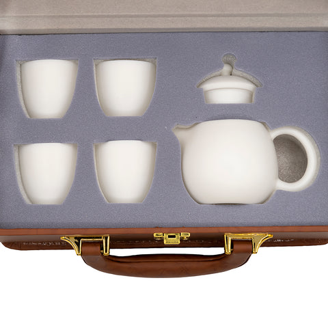 Porcelain Travel Tea Set – 1 Teapot & 4 Cups in Carrying Case