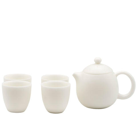 Porseleinen Reisset Theeset – 1 Theepot & 4 Kopjes in Draagtas