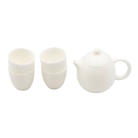 Porseleinen Reisset Theeset – 1 Theepot & 4 Kopjes in Draagtas