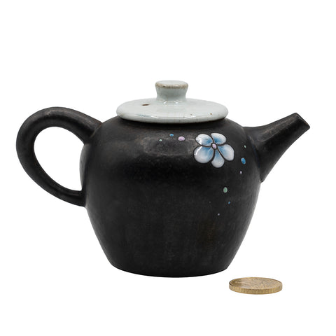Teiera in porcellana con smalto nero e fiore dipinto a mano # 94718