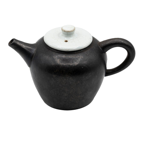 Teiera in porcellana con smalto nero e fiore dipinto a mano # 94718