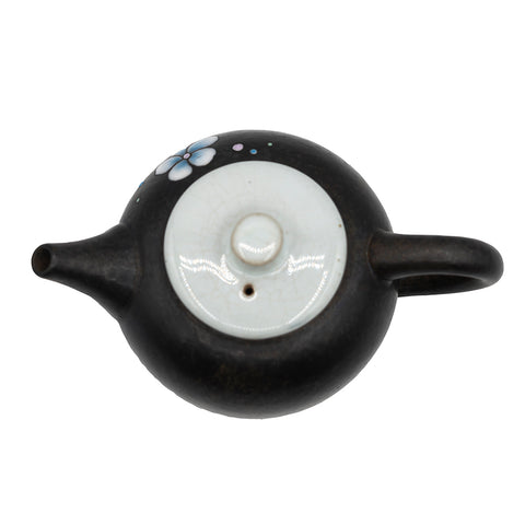 Teiera in porcellana con smalto nero e fiore dipinto a mano # 94718