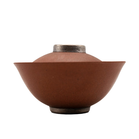 Gaiwan rouge émaillé avec bouton de couvercle en argent # 94428