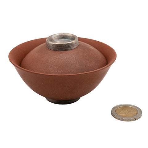 Gaiwan rouge émaillé avec bouton de couvercle en argent # 94428