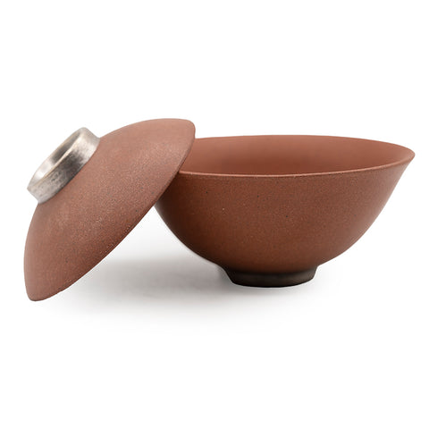 Gaiwan rouge émaillé avec bouton de couvercle en argent # 94428