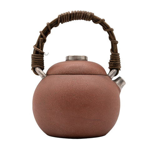 Théière en argile rouge avec poignée en rotin # 94435