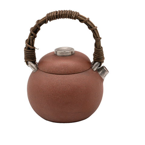 Red Clay Teapot with Rattan Handle # 94435