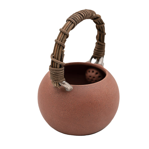 Théière en argile rouge avec poignée en rotin # 94435