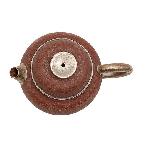 Théière en forme de perle émaillée rouge avec accents argentés # 94434