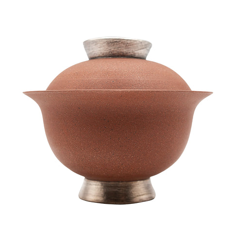 Gaiwan rouge avec pied haut couleur argent # 94427