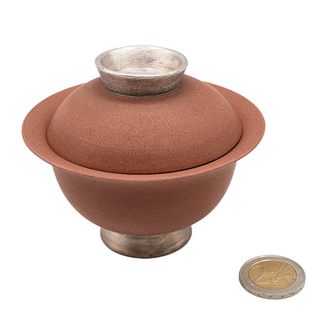 Roter Gaiwan mit silberfarbenem hohem Fuß # 94427