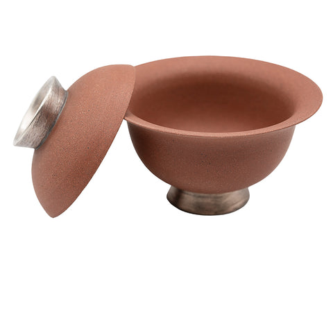 Roter Gaiwan mit silberfarbenem hohem Fuß # 94427