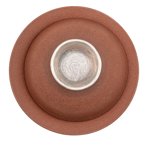 Roter Gaiwan mit silberfarbenem hohem Fuß # 94427