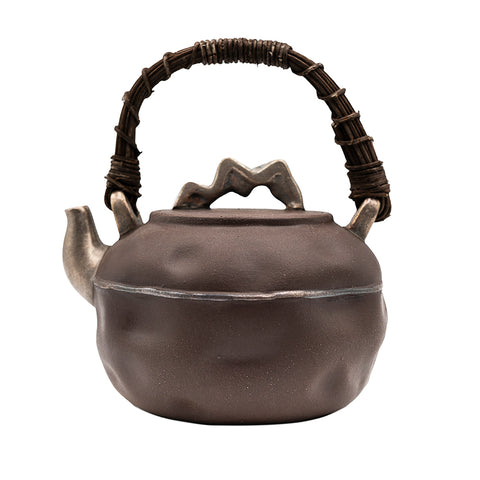 Black Glazed Teapot with hand-woven handle # 94430