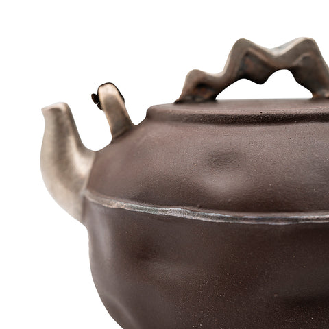 Black Glazed Teapot with hand-woven handle # 94430