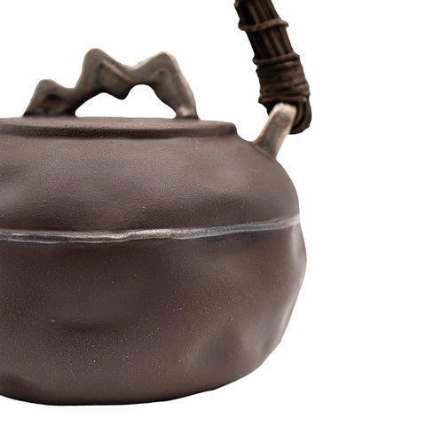 Black Glazed Teapot with hand-woven handle # 94430