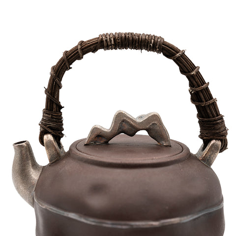 Black Glazed Teapot with hand-woven handle # 94430
