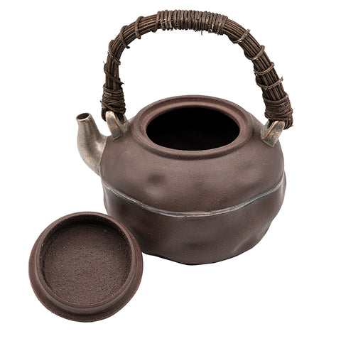 Black Glazed Teapot with hand-woven handle # 94430