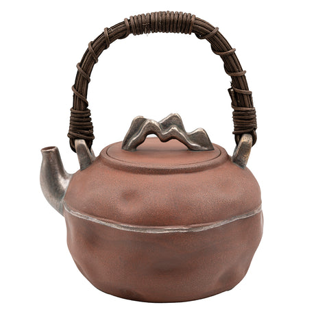 Red-Black Glazed  Teapot with hand-woven handle # 94431