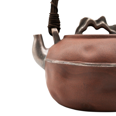 Théière émaillée rouge-noir avec poignée tissée main # 94431