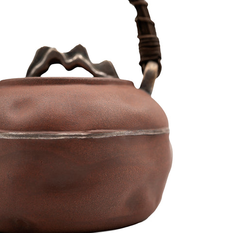 Théière émaillée rouge-noir avec poignée tissée main # 94431