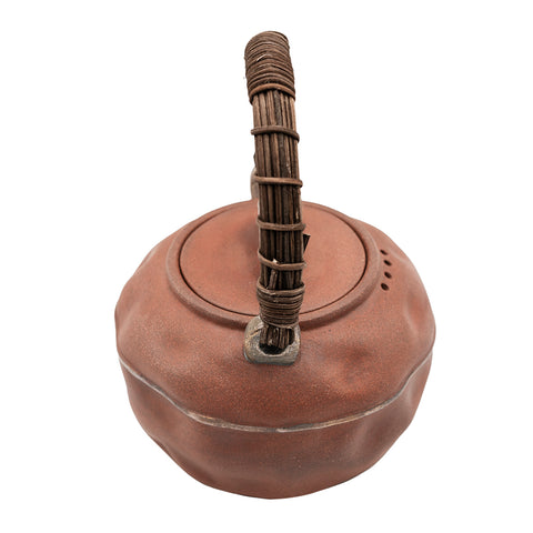 Théière émaillée rouge-noir avec poignée tissée main # 94431