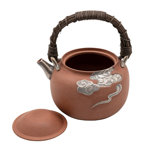 Théière émaillée rouge avec nuages auspicious # 94432