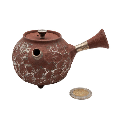 Théière en argile rouge à anse latérale avec motif météore argenté # 94421